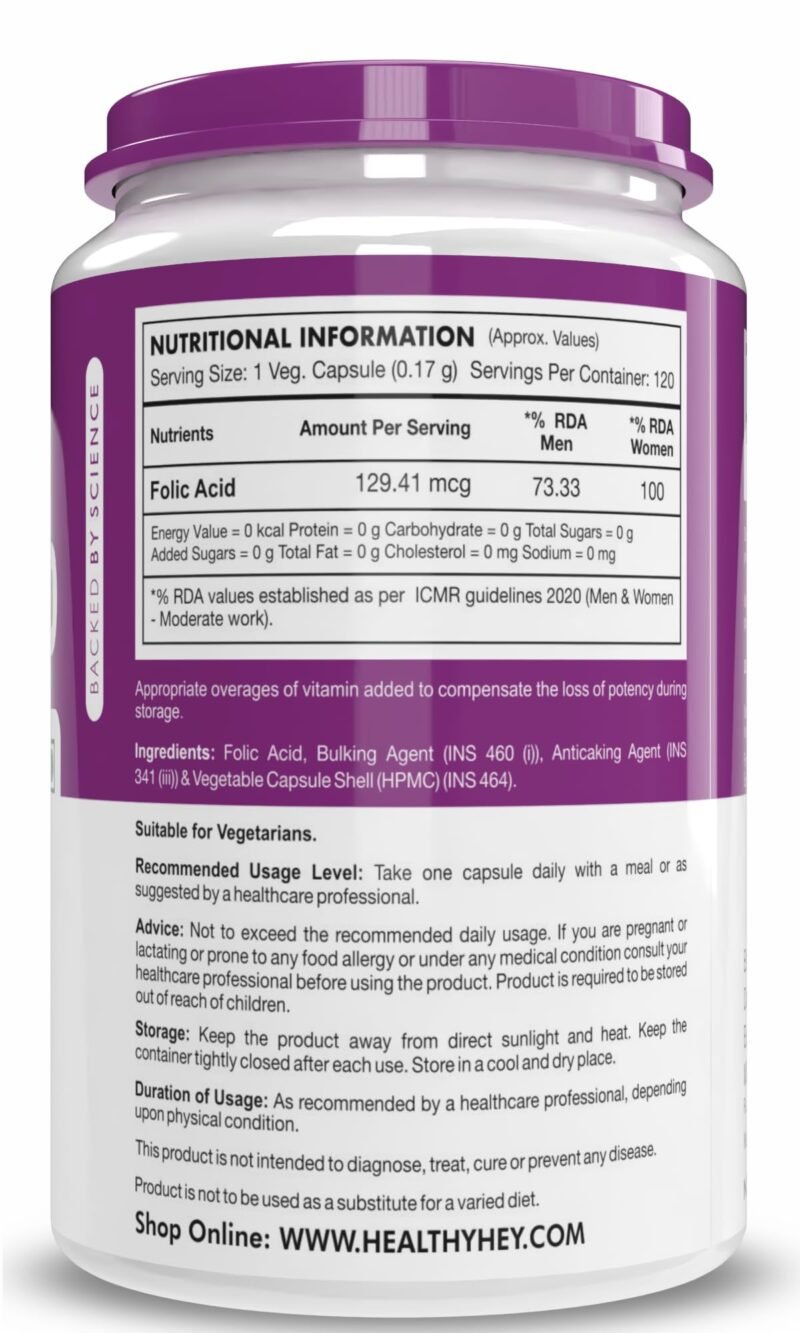 Healthyhey Nutrition Folic Acid - 120 Veg Capsules - Image 7