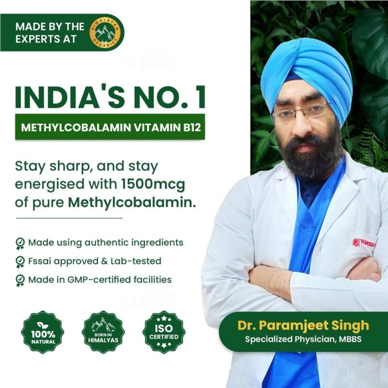 Vlado's Himalayan Organics Methylcobalamin Vitamin B12 1500mcg Supplement - 90 Veg Tablets - Image 11