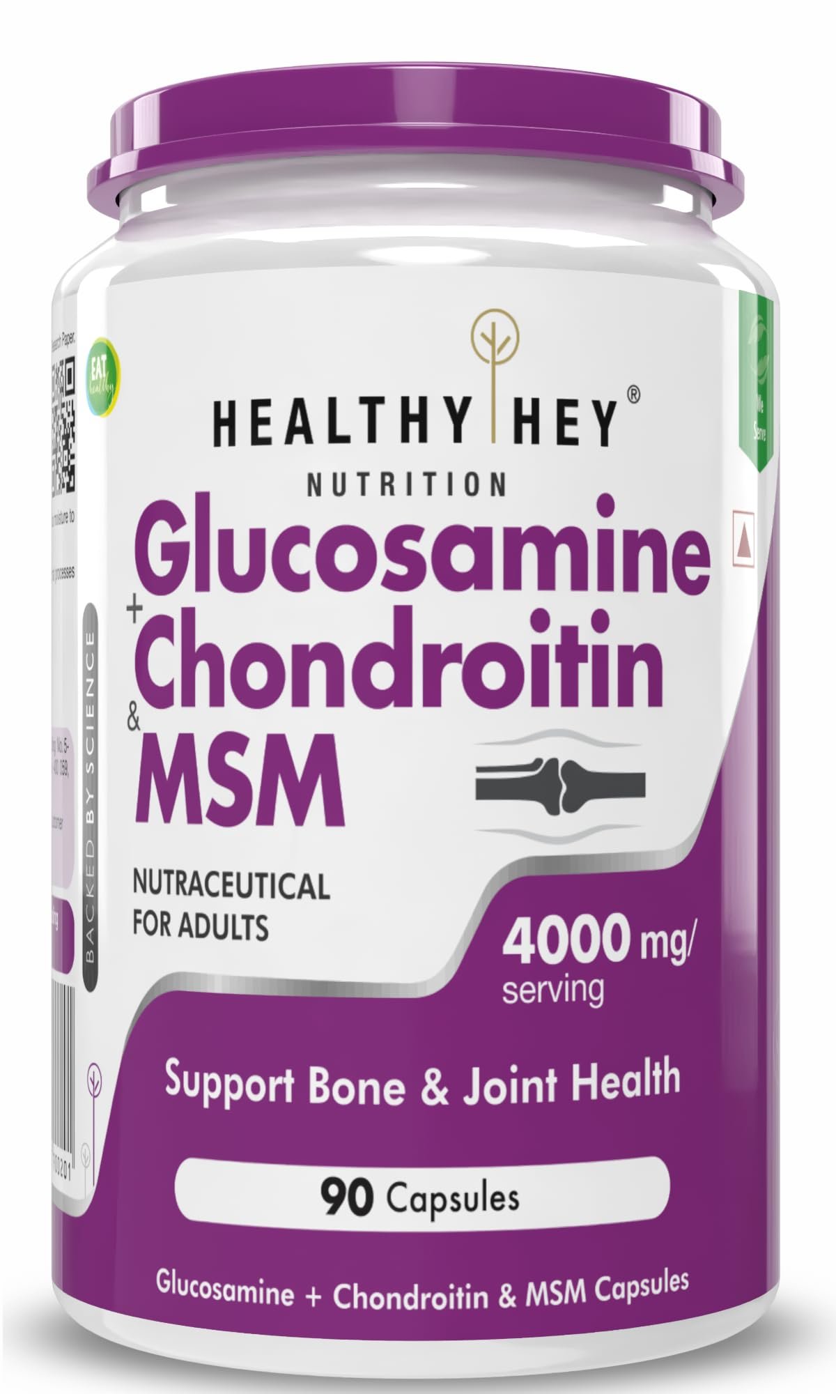 HealthyHey Nutrition Glucosamine Chondroitin and MSM for Cartilage; Joint and Bone, 90 Capsules