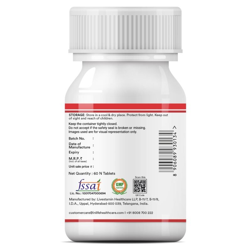 INLIFE Chelated Iron Folic Acid Supplement with Vitamin C, E, B12, Zinc & Selenium for Men Women - 60 Tablets (Pack of 1, 60) - Image 5
