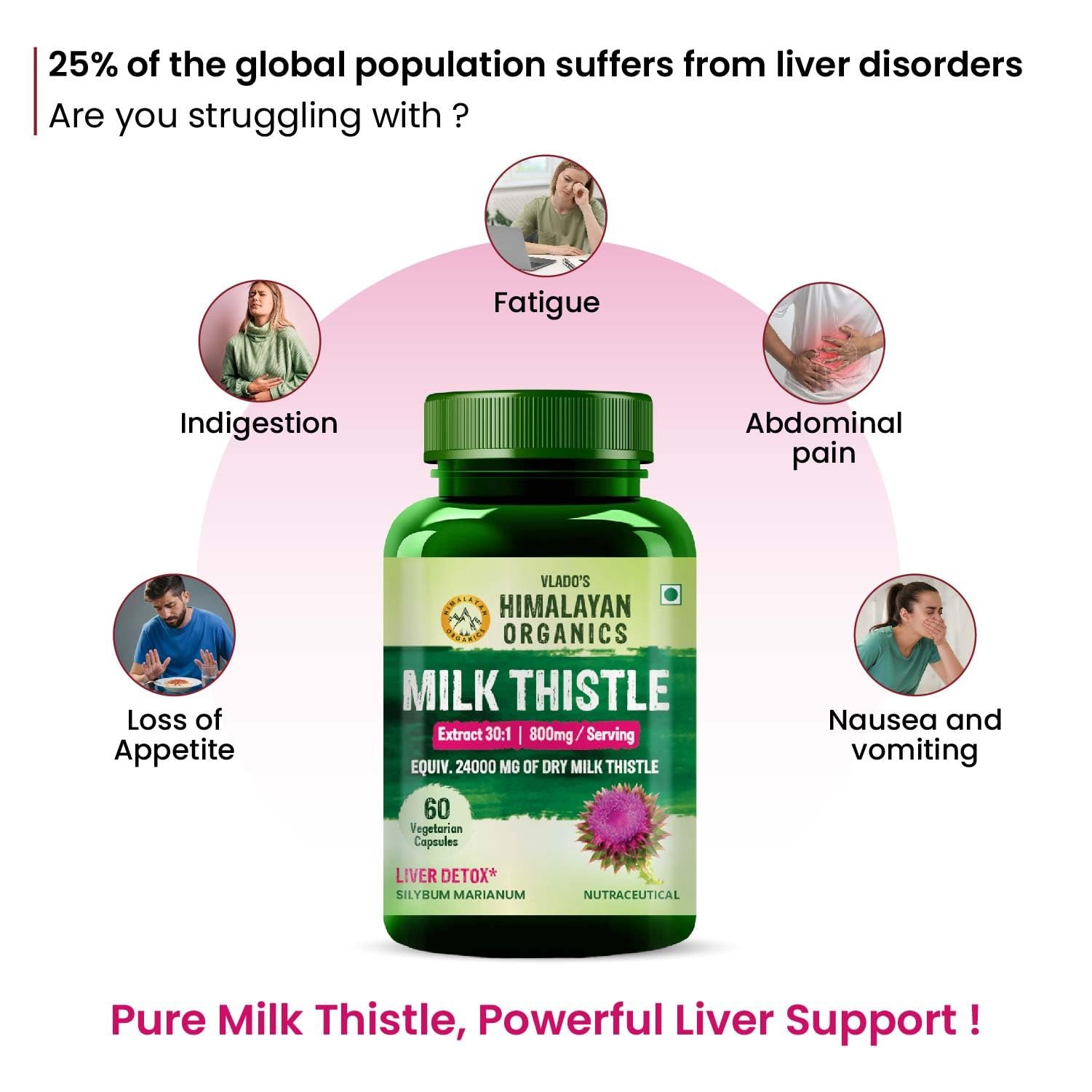 Vlado's HIMALAYAN ORGANICS Milk Thistle Extract With 800Mg Of Silybum Marianum Detox Supplement For Men And Women For Healthy Liver | Boost Metabolism And Maintain Cholesterol level - 60 Vegetarian Capsules - Image 6
