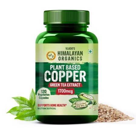 Vlado’s Himalayan Organics Plant Based Copper 1700mcg Supplement with Green Tea Extract | Support Connective Tissues | Good For Bone Health - 120 Veg Capsules