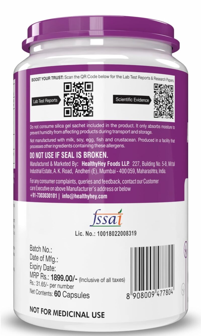 HealthyHey Nutrition Alpha Lipoic Acid - ALA- Pack of 60 Veg. Capsules - Gluten Free & Non-GMO, 133 grams - Image 3