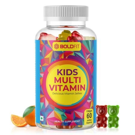 Boldfit Multivitamin Gummies for Kids Contains Vitamins C,E,B1, B2,B6,B7, and Magnesium Supports Immunity, Energy, and Bone Health -60 Multiflavor Gummies