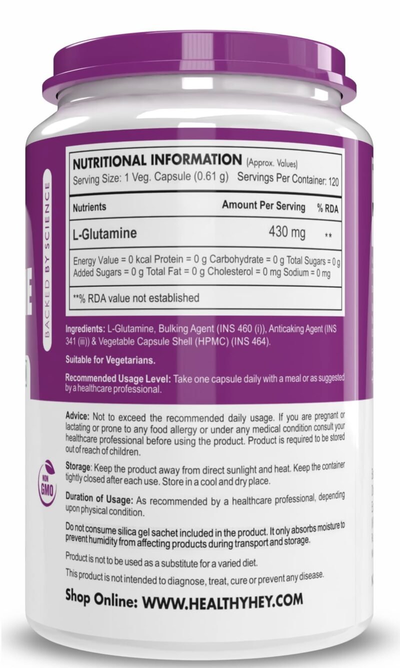 HealthyHey L Glutamine Capsules High Strength-120 Capsules - Image 6