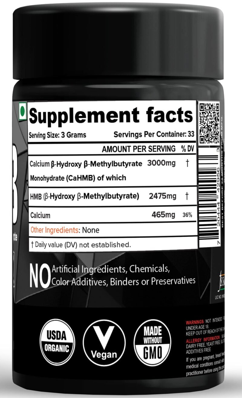 NutriJa HMB Powder (Beta-Hydroxy Beta-Methylbutyrate) 100 Grams - Pure HMB | Prevents Muscle Breakdown, Faster Recovery, Strength - Image 6