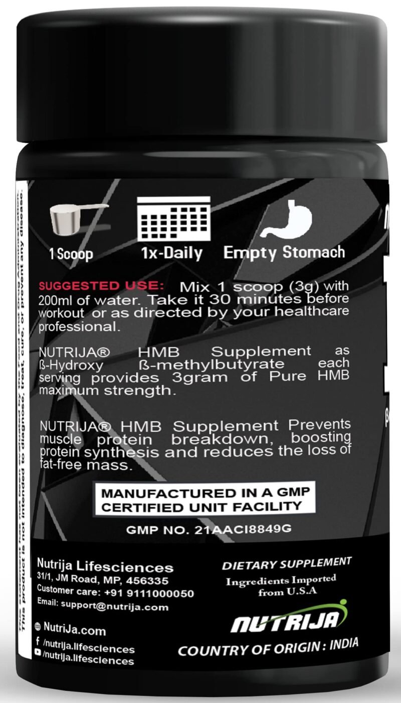 NutriJa HMB Powder (Beta-Hydroxy Beta-Methylbutyrate) 100 Grams - Pure HMB | Prevents Muscle Breakdown, Faster Recovery, Strength - Image 5
