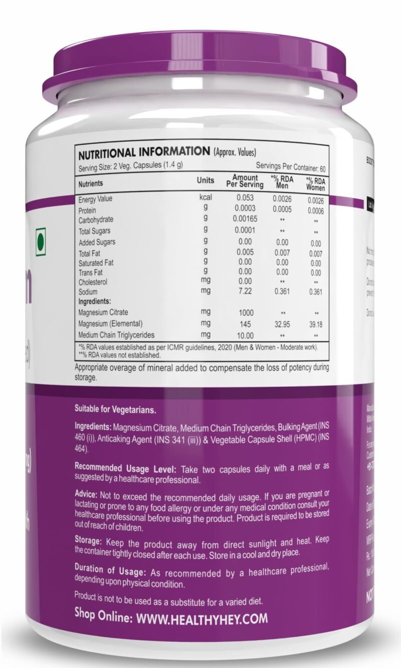 HealthyHey Nutrition Magnesium Citrate-120 Vegetable Capsules - Image 5