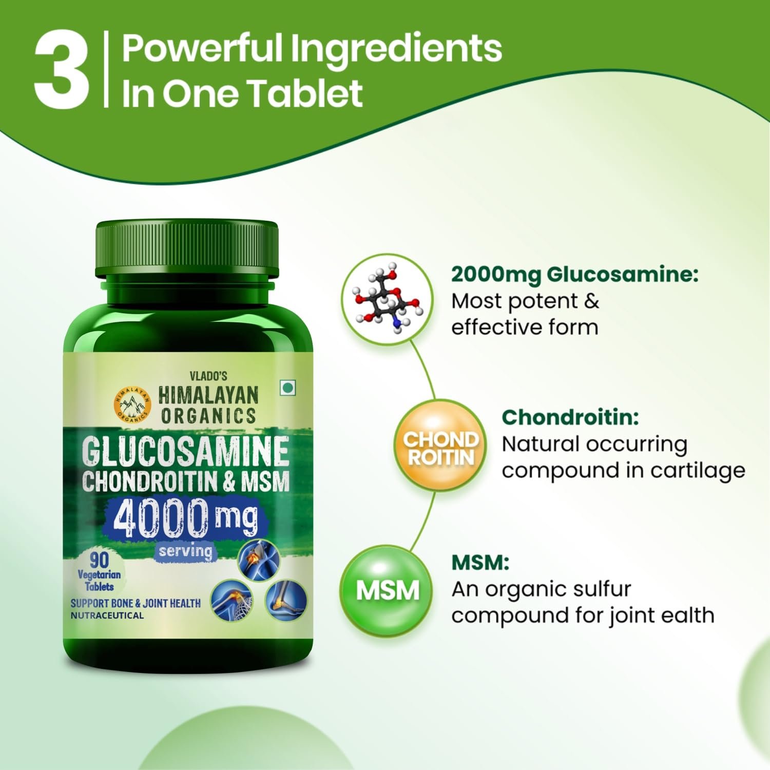 Vlado’s Himalayan Organics Glucosamine Chondroitin MSM with Boswellia | Cartilage & Joint Support Supplement | Glucosamine for Joint Relieves Pain and Stiffness - 90 Vegetarian Tablet - Image 8