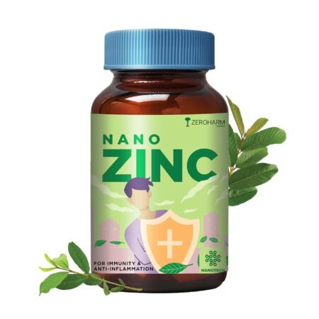ZEROHARM Zinc Tablets | Guava Leaves Extract | 600mg per Serving | High Absorption Nano Formulated Zinc For Immunity, Skin, Hair, Bone, Vision & Cognitive Health | For Men & Women | 60 Veg Tablets
