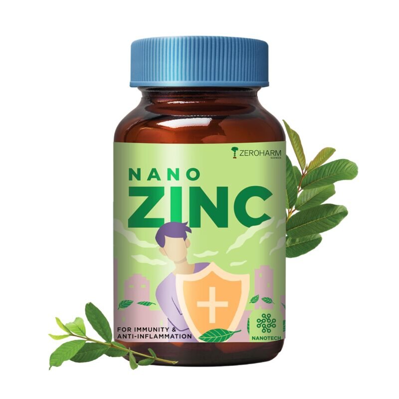 ZEROHARM Zinc Tablets | Guava Leaves Extract | 600mg per Serving | High Absorption Nano Formulated Zinc For Immunity, Skin, Hair, Bone, Vision & Cognitive Health | For Men & Women | 60 Veg Tablets