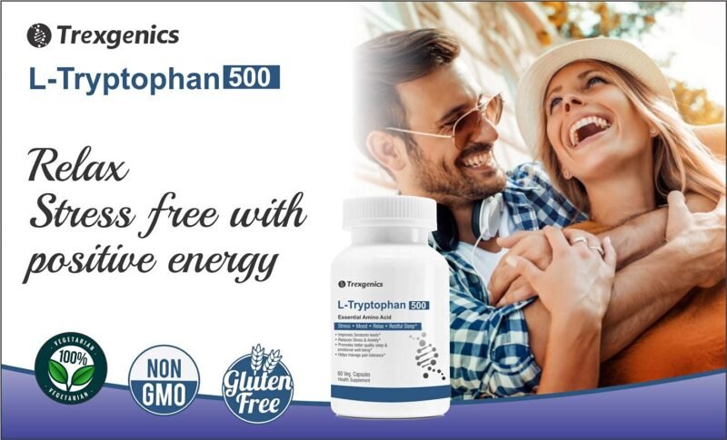 Trexgenics L-TRYPTOPHAN 500mg Essential amino acid, Stress, Mood, Relax, Restful Sleep Support (60 Vcaps) (1) - Image 3