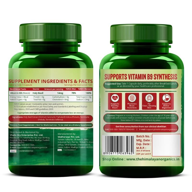 Vlado's Himalayan Organics Plant-Based Vitamin B3 | Supports Healthy Skin and Heart 120 Capsules - Image 4