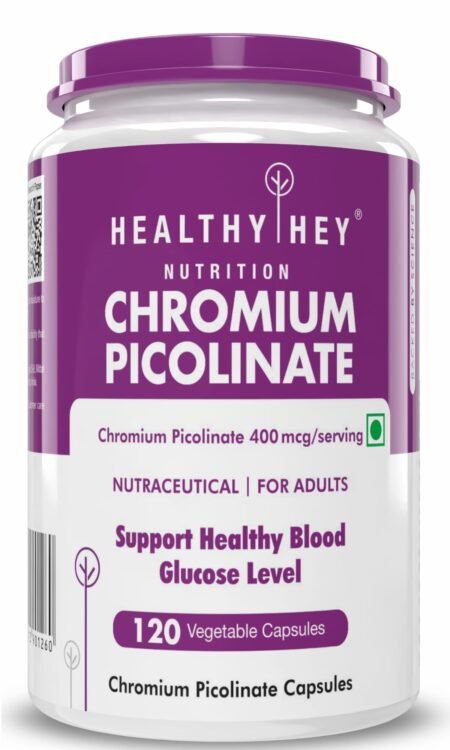 HealthyHey Nutrition Chromium Picolinate -Support Glucose Metabolism (High Absorption) 120 Capsules, Non-GMO, Gluten Free