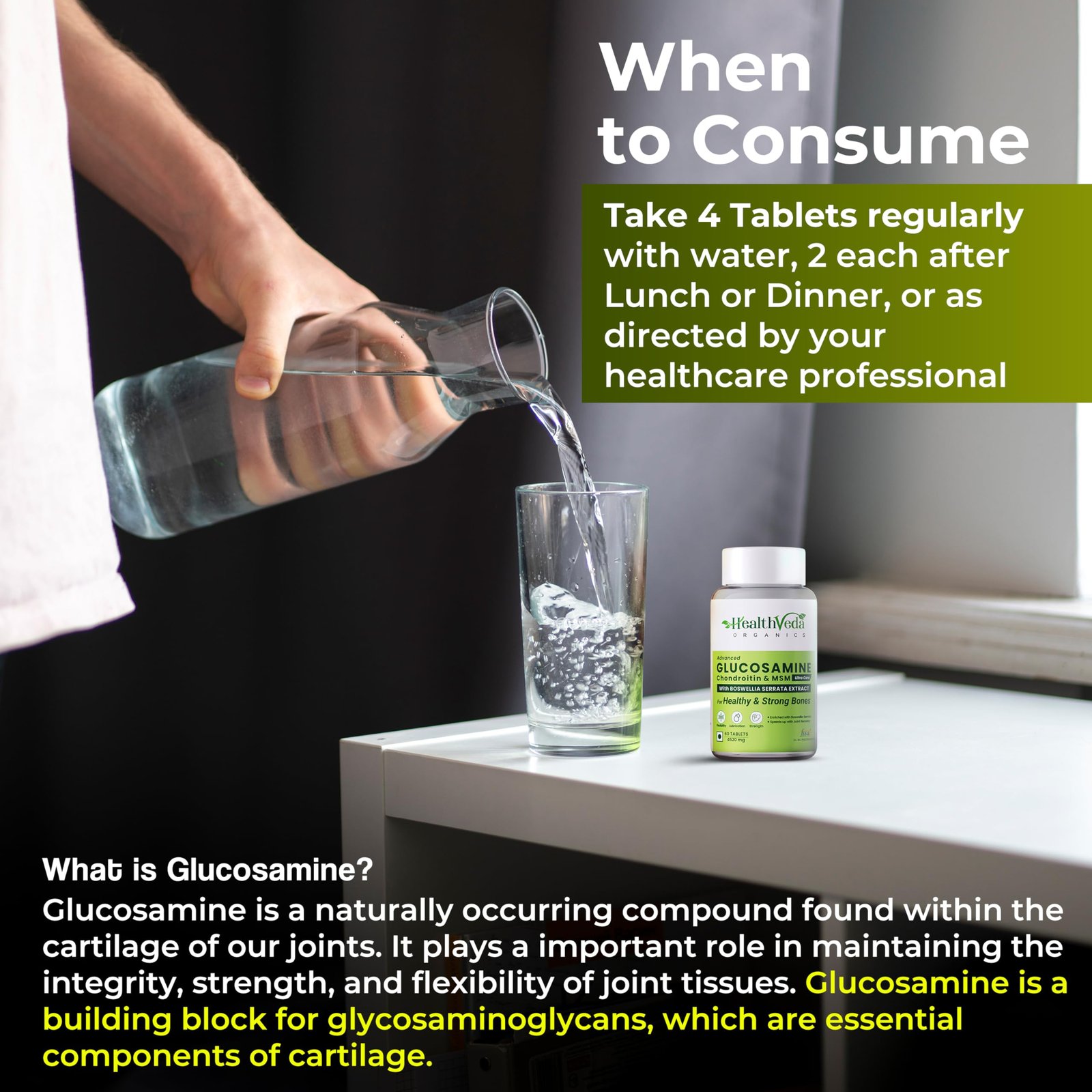 HEALTH VEDA ORGANICS PRIVATE LIMITED Plant Based Glucosamine Chondroitin & MSM I 60 Veg Tablets I Supports Healthy Joint, Bone & Cartilage I Relieves Pain & Stiffness I 1 count, 60 capsules - Image 4