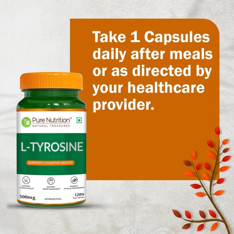 Pure Nutrition L Tyrosine (500mg), 120 Veg Capsules | Supports Cognitive Health, Memory, Focus & Brain Function | Reduces Stress & Fatigue | Promotes Thyroid Health - Image 3