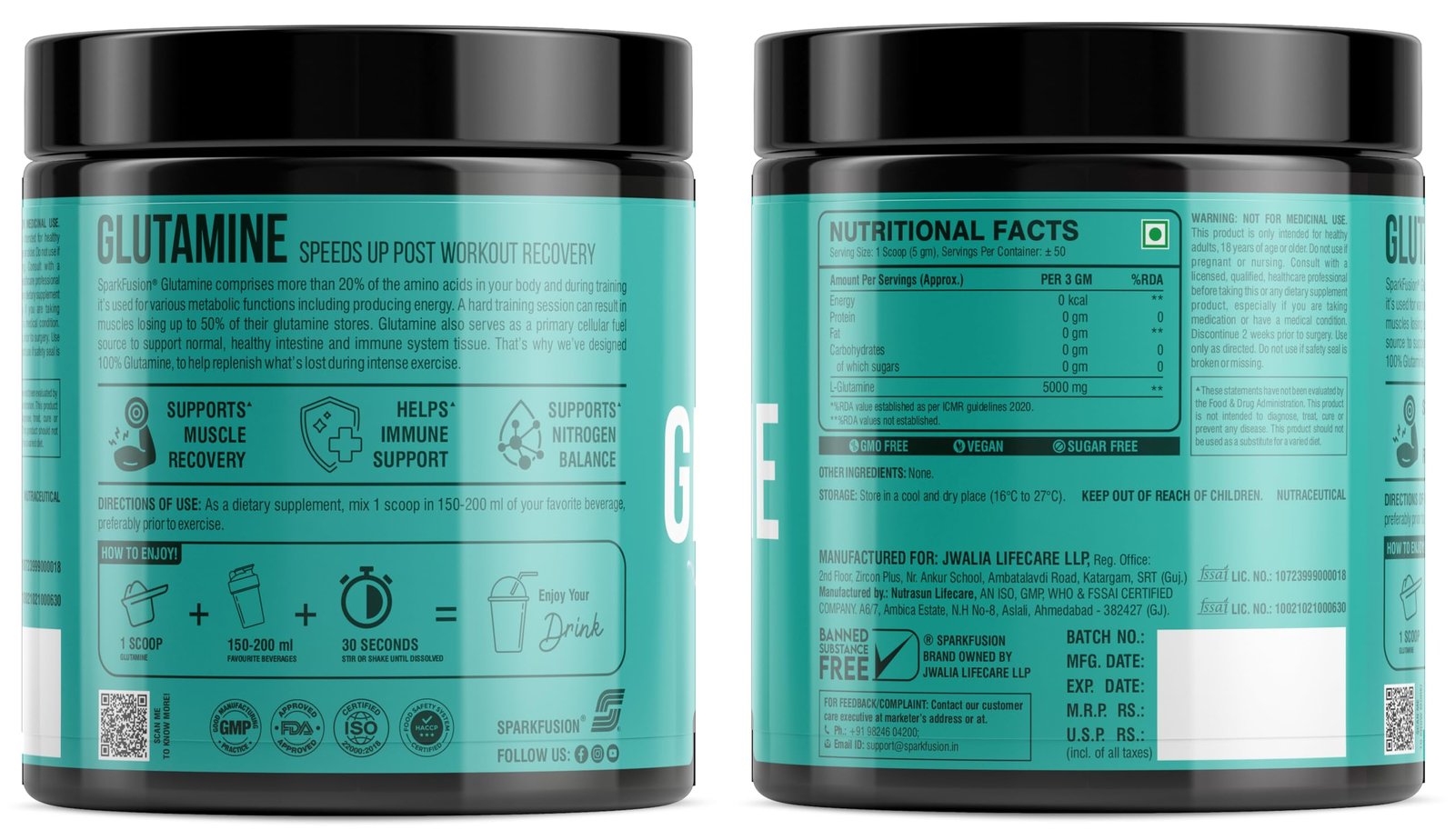Sparkfusion L-Glutamine Powder 5000 mg (250 GM,50 Servings) For Speeds Up Post Workout Recovery Supplement | Enhanced Pumps,Digestive Health - Tested & Trusted, No Artificial Filler - Unflavored - Image 3