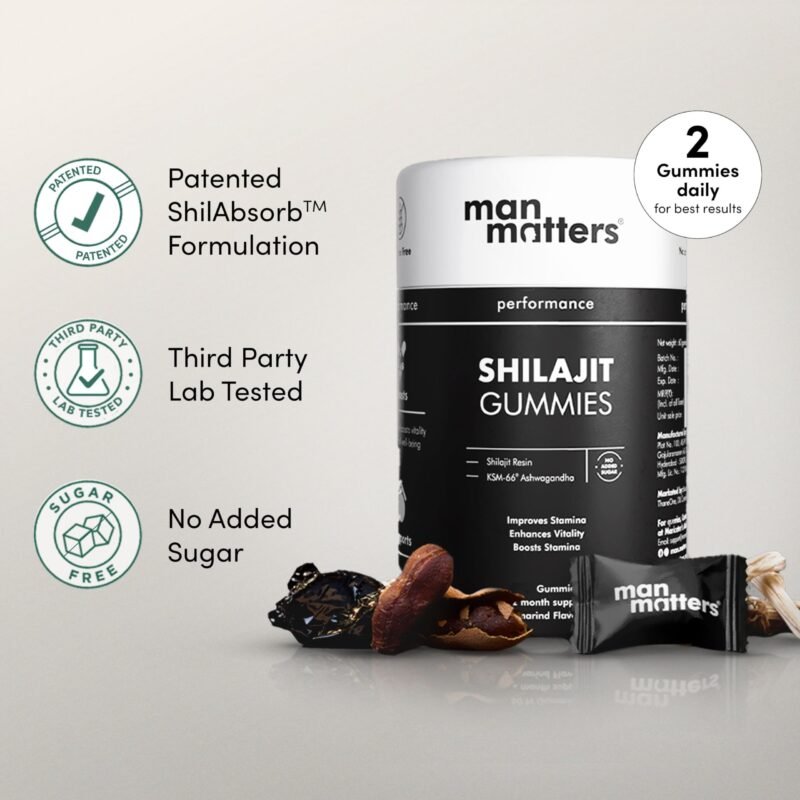 Man Matters Pure Himalayan Shilajit/Shilajeet Gummies with 75% Fulvic Acid & KSM 66 Ashwagandha | Boosts Stamina, Strength & Improves Energy Levels | No Added Sugar | Pack of 60 - Image 2