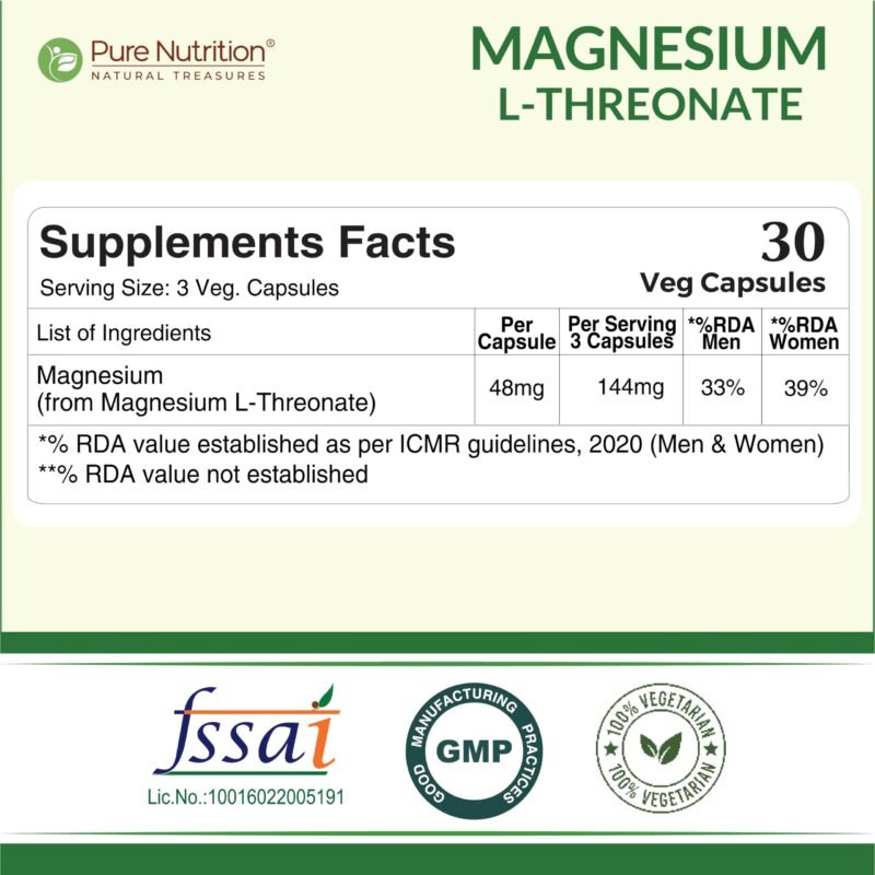 Pure Nutrition Magnesium L-Threonate 48 Mg 30 Veg Capsules|Enhances Memory, Cognitive Function & Brain Health|Supports Relaxation & Better Sleep - Image 7