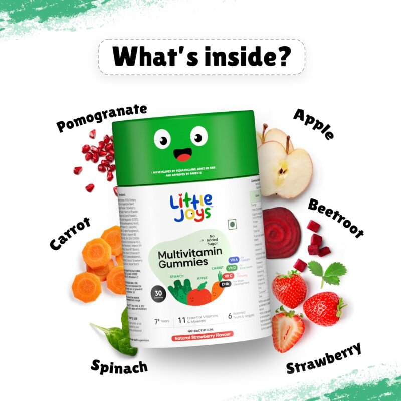 Little Joys Multivitamin Gummies | 7-12 Years |With 11 Vitamins & Minerals | 30 Day pack | Improves Immunity, Bone health & Antibody Production | No Added Sugar | Strawberry Flavour - Image 9