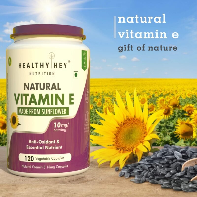 HealthyHey Vitamin E Capsules | Vitamin E for Skin & Hair | Sunflower - D-Alpha-Tocpherol -120 Veg Capsules - Image 4