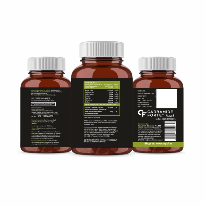 Carbamide Forte Garcinia Cambogia 3000mg 60% HCA & 6mg Piperine Per Serving | Weight Loss Supplement- 120 Veg Tablets - Image 2