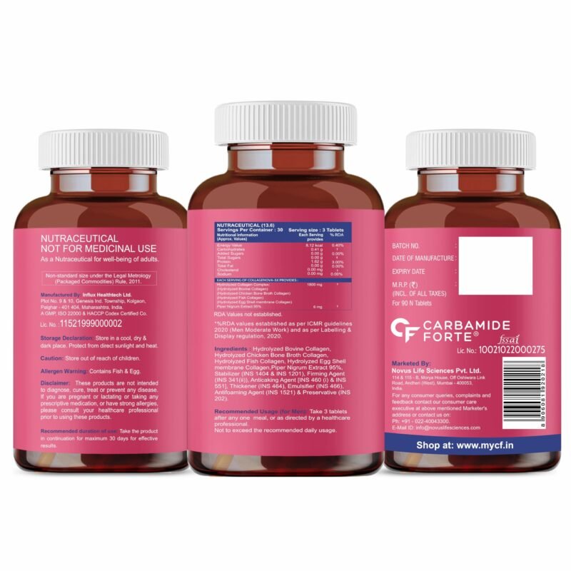 Carbamide Forte Multi Collagen Supplements for Women & Men | Hydrolyzed Peptides With 5 Types of Collagen Powder Supplements for Skin & Joint Support- 90 Tablets - Image 2