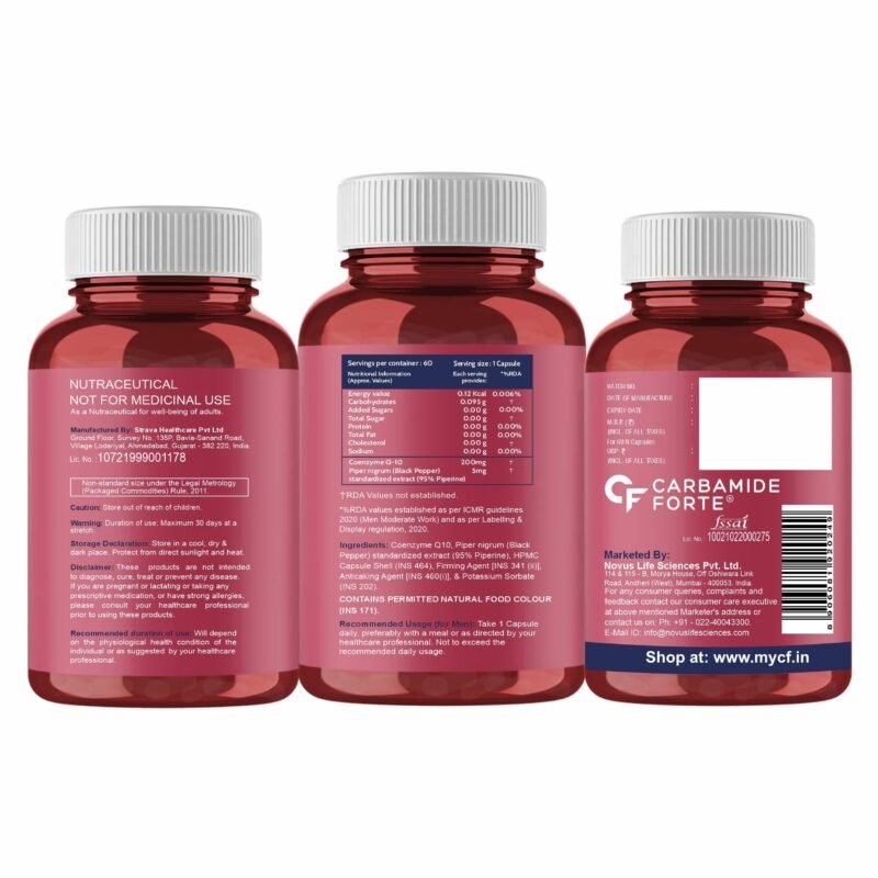 Carbamide Forte Coenzyme Q10 (CoQ10) 200mg with Piperine 5mg | Supports Heart Health and Vascular Health | 100% Vegetarian – 60 Capsules - Image 4