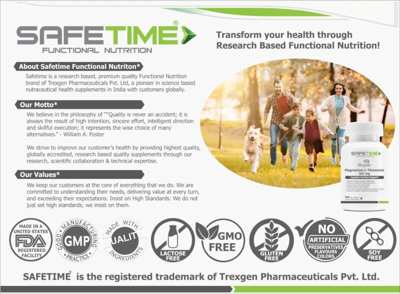 SAFETIME FUNCTIONAL NUTRITION Magtein Magnesium L Threonate Cognitive Function & Brain Health Support (30 Veg. Capsules) (Pack of 1) - Image 2