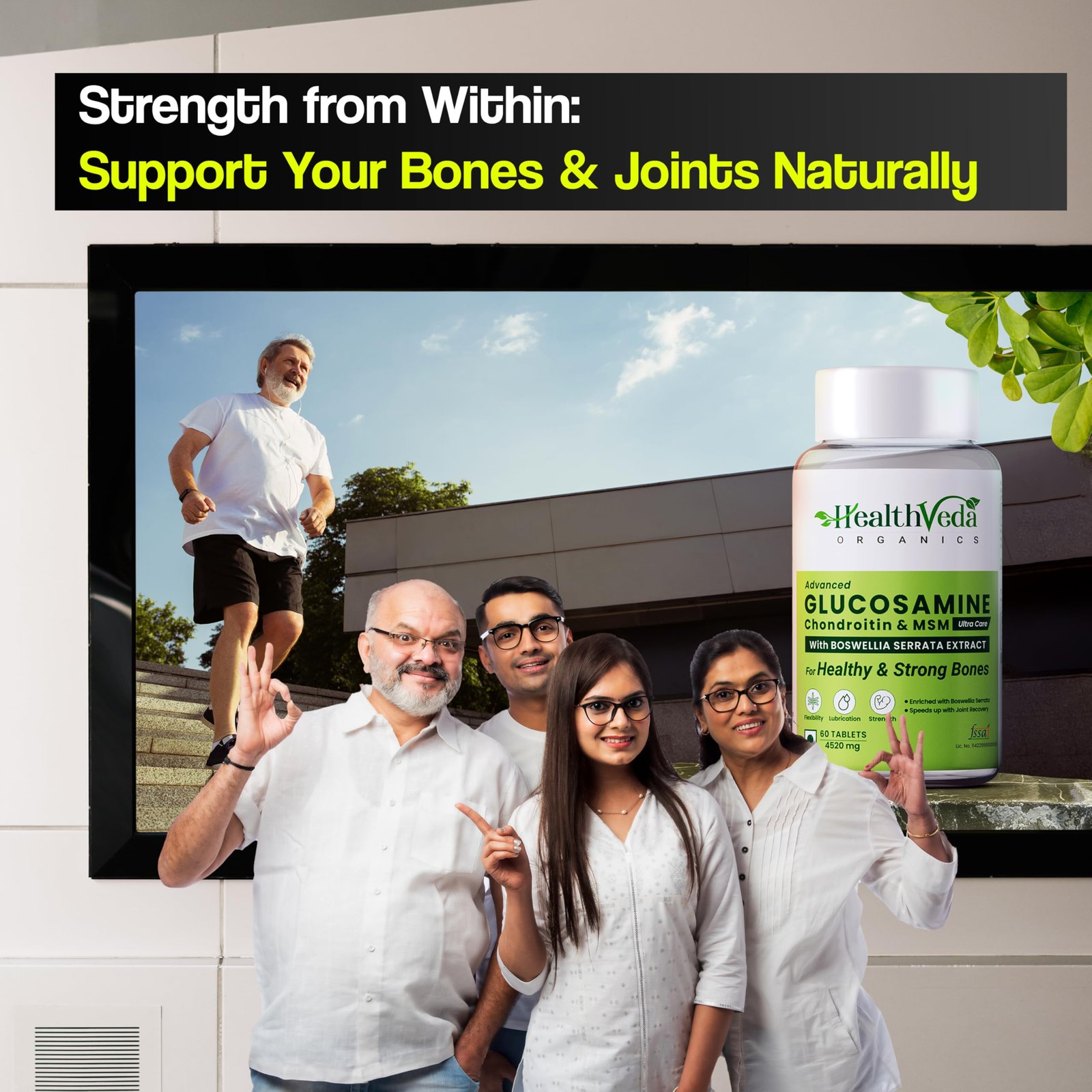 HEALTH VEDA ORGANICS PRIVATE LIMITED Plant Based Glucosamine Chondroitin & MSM I 60 Veg Tablets I Supports Healthy Joint, Bone & Cartilage I Relieves Pain & Stiffness I 1 count, 60 capsules - Image 3