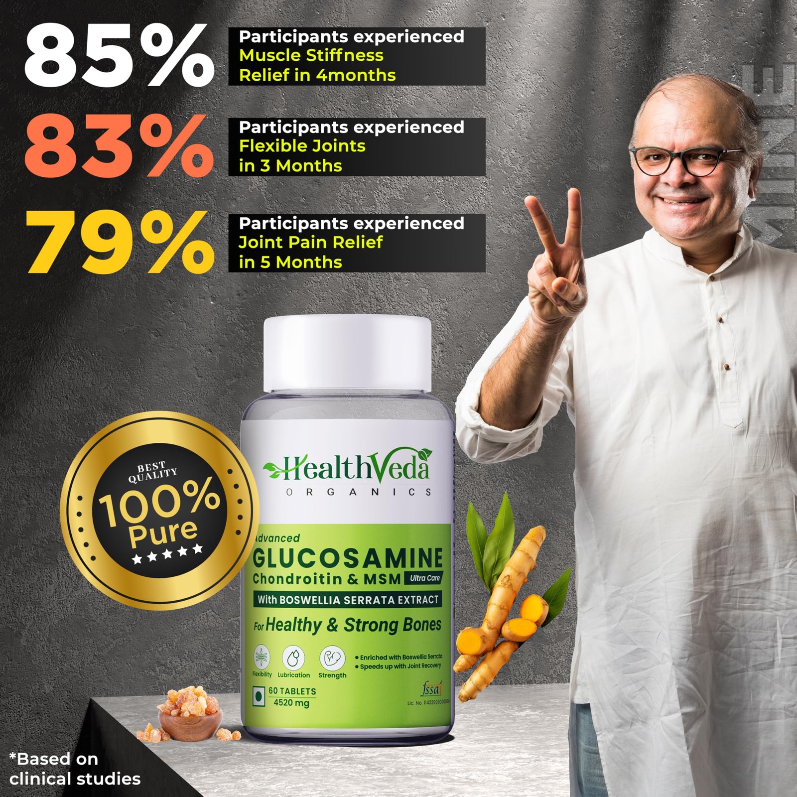 HEALTH VEDA ORGANICS PRIVATE LIMITED Plant Based Glucosamine Chondroitin & MSM I 60 Veg Tablets I Supports Healthy Joint, Bone & Cartilage I Relieves Pain & Stiffness I 1 count, 60 capsules - Image 6